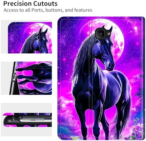 for Samsung Galaxy Tab A 10.1" 2016 SM-T580/T585/T587 Case | Slim Leather Smart Cover with Multi-Angle Anti-Slip Stand [Auto Wake/Sleep] Shell for Women Men - Purple Black Horse
