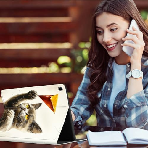 Case for Samsung Galaxy Tab A7 10.4" 2022/2020 (T503/T509/T500/T505/T507) | Slim Leather Smart Cover with Multi-Angle Anti-Slip Stand [Auto Wake/Sleep] Shell for Women Men, Gray Cat Painting