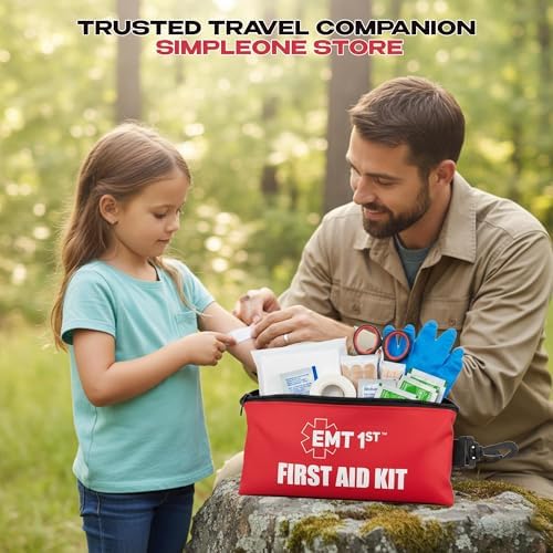 EMT 1st 73 Pcs Responder Mini Emergency First Aid Kit with 23 Unique Items | EMT First Aid Kit Pouch for car, Travel & Home, Emergency Blanket, Emergency Bag for Hiking, Camping, Backpacking & Outdoor