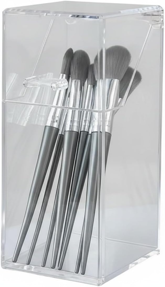 1 Pack Clear Storage Cup with Lid, Upright Desk Organizer for Pens and Tools, 8.3 Inch Tall