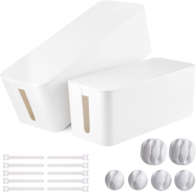 Tuwechen Cable Management Box, 2 Pack Cable Organizer for Surge Protector