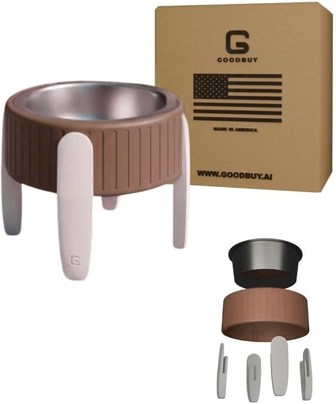 Pet Station Elevated Dog Bowl Stand for 6.8 in. Bowls - 3D Printed Dog Feeder - Adjustable Height Legs and Magnetic Fridge Mount Feeding Station - Made in USA (Brown, Bowl + S and L Legs)