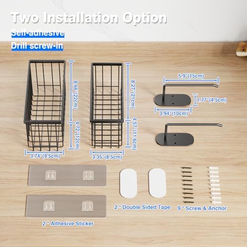 Mustorn 4 Pack Adhesive Cabinet Door Organizer, Lid Organizers Inside Cabinet Food Container/Tumbler Lid Organizer and Storage Cup Lids Holder for Kitchen & Bathroom Wall Mounted(Black)