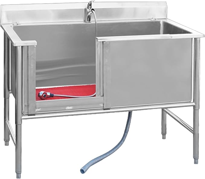 Sliding Door Dog Grooming Tub,Large Dog Bathtub Dog Bathing Station,Professional Stainless Steel Pet Dog Bath Tub,Pet Dog Grooming Bath Tub,Commercial Pet Grooming Tub Station for Home,Depth-40cm,