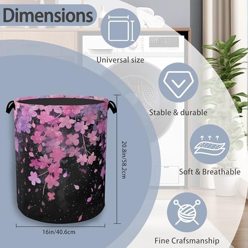 Cherry Blossoms Laundry Basket,Foldable with Handles Tote Bag Oxford Cloth for Bathroom Bedroom Dirty Clothes Storage Bucket 16" x 20.8"