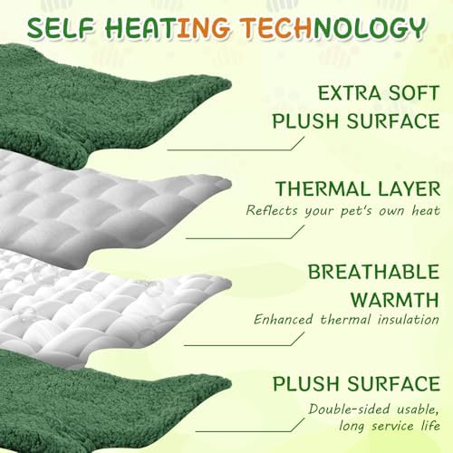 3 Pack Self Warming Pet Bed Leaf Shape Self Heating Cat Dog Mat Washable Thermal Sleeping Pad for Indoor Outdoor Hedgehog, Bunny, Sugar Glider, Rat, Chinchilla(Dark Green,Small-16 x20)