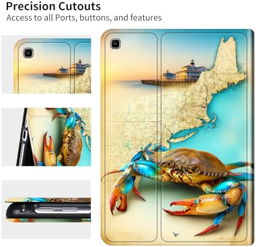 for Samsung Galaxy Tab A 8.0" 2017 SM-T380/T385 Case | Slim Leather Smart Cover with Multi-Angle Anti-Slip Stand [Auto Wake/Sleep] Shell for Women Men, Map Crab