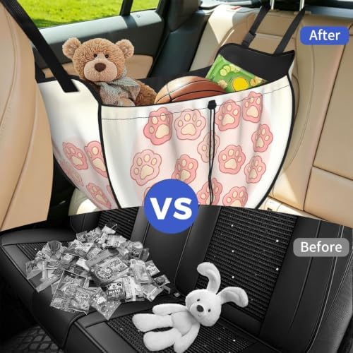 Dog Paw Heart Car Seat Organizer-Backseat Storage Bag for Travel | Waterproof Durable. Holds Snacks Gear Essentials. Fits Most Cars.