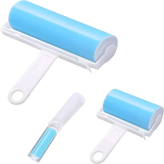 Reusable Travel Lint Roller 3 Pack, Washable Lint Roller Compact Pet Hair Remover Cleaner with Cover for Clothes, Pet Hairs, Include Large, Medium, Small Size