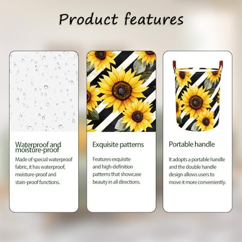 Laundry Basket 15.7x19.7 in Sunflower Hamper for Bedroom