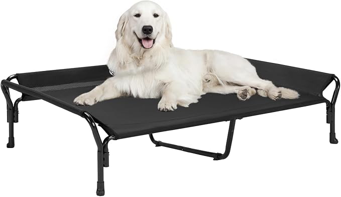 Veehoo Cooling Elevated Dog Bed, XL Raised Pet Cot with Guardrail & Slope Headrest, Durable Breathable Teslin Mesh, Non-Slip Feet, Washable Dog Couch Bed for Indoor & Outdoor, 50.5" x 33.5, Black | Washable Dog Couch Bed for Indoor & Outdoor, Durable B...
