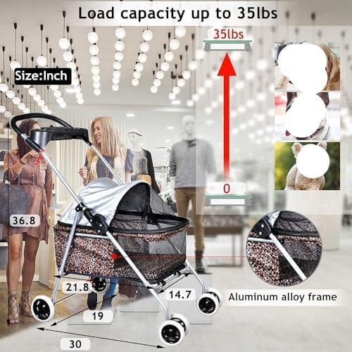 Stress Free Pet Stroller for Medium Small Dogs 4 Wheels Folding Portable Cat Dog with Cup Holders Removable Liner Easy to Carry(C)