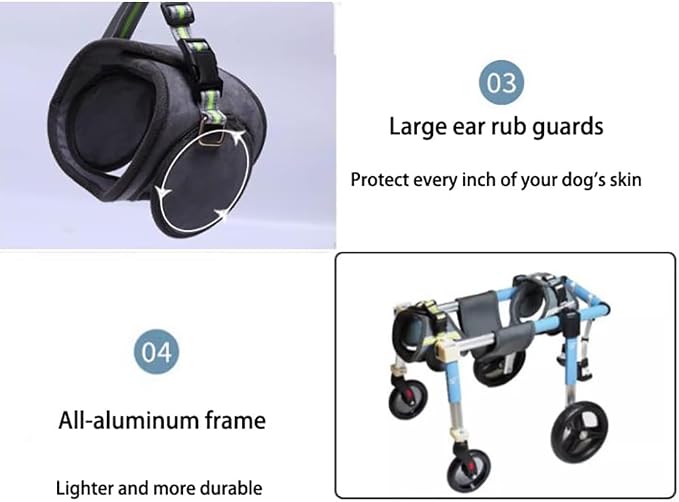 Full Support 4-Wheel Dog Cart Adjustable Height Width Pet Mobility Cart Durable Aluminum, Comfort Harness for Disabled Injured Dogs Park Bike Ride Travel