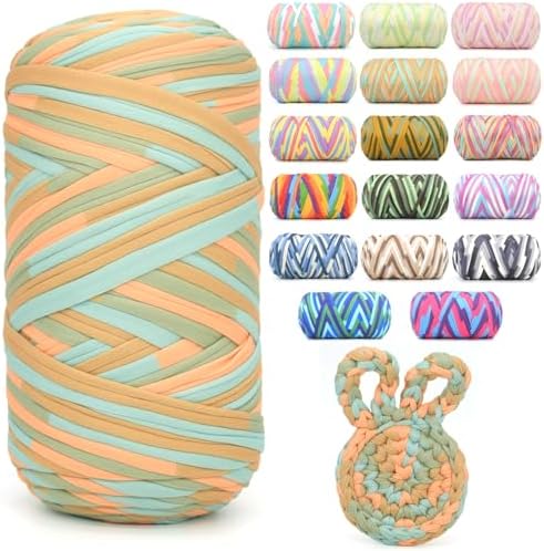 400g Tshirt Yarn for Crochet,Rainbow T Shirt Soft Elastic Fabric Chunky Thick T-Shirt Crochet Yarn for Crocheting Knitting Beginner Hand Knitting for Bag/DIY Craft/Home Decor-Orange Green