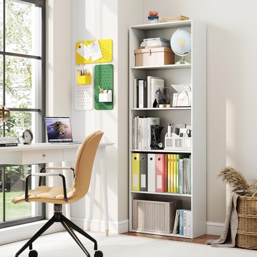 GIANTEX 5-Tier Bookshelves Set of 2, Freestanding Tall Bookcase with 5 Open Compartments, Modern Storage Organizer, Display Shelving Unit for Living Room, Bedroom, White