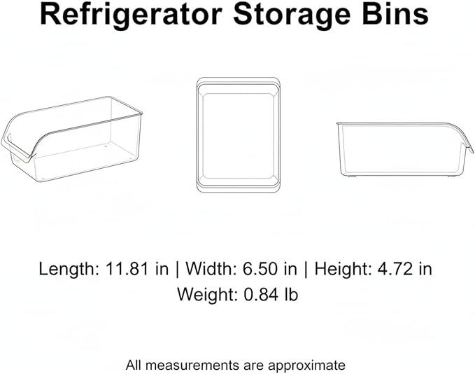 Clear PET Refrigerator Storage Bins - Stackable Produce Organizer for Fridge Drawers & Shelves, Durable Food Container (1 Pack)
