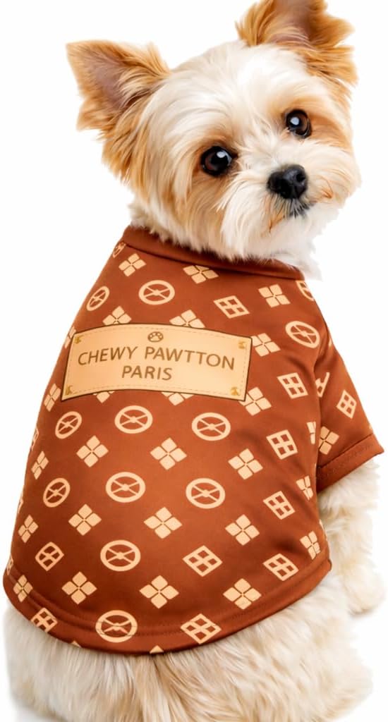 Luxury Designer Dog T Shirt – Trendy Puppy Clothes for Small Dogs, Fashion Pet Tee for French Bulldogs & Chihuahuas, Everything Chic Dog Apparel (ChewyPawttonTee, Large)