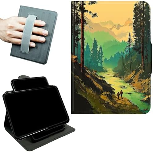 Rotating Handle Case for Samsung Galaxy Tab S10 Plus 2024/S9 FE+/S9 Plus 12.4 Inch 2023, 360 Degree Swivel Kickstand with Magnetic Closure Leather Protective Cover, Green Forest Creek