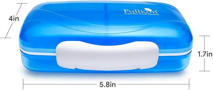 Fullicon Moisture Proof Travel Pill Organizer, 8 Compartments, Blue | Moisture Proof, Travel, Easy Open, Holds 14-17 Fish Oils, 20-35 Capsules or 13-21 Vitamins, Customized Labels, BPA-Free
