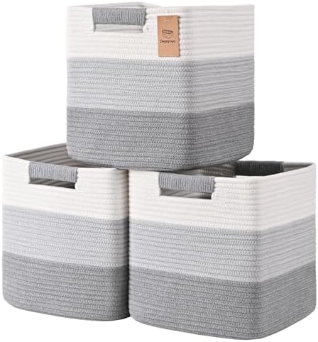 11 Inch Storage Cubes, 3 Pack Cube Storage Bins for Organizing, Cotton Rope Woven Baskets for Shelves, Bathroom, Kids Room, Closets, Baby Nursery