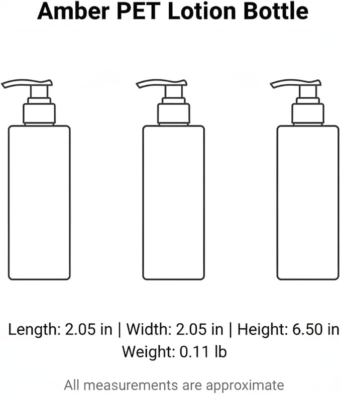 Amber PET Lotion Pump Bottle, Refillable Dispenser for Travel & Bathroom Storage, Black Finish