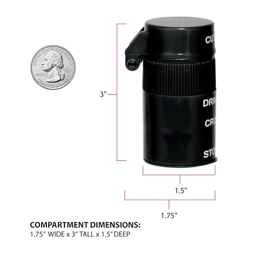 Ezy Dose 3 Compartment Pill Crusher, Cutter & Grinder, Drinking Cup, Black