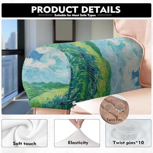 Couch Arm Covers for Sofa Irises Soft Stretch Armrest Covers Recliner Arm Covers Furniture Protector Armchair Slipcovers for Recliner, Set of 2