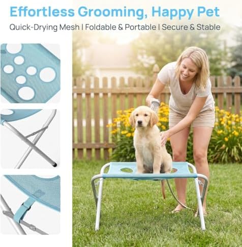 Grooming Pet Bath Stand Mesh Bathing Station, Foldable Metal Frame, Pink | Foldable Metal Structure with Quick Surface and Strap Suitable for pet Washing Maintenance Travel Grooming