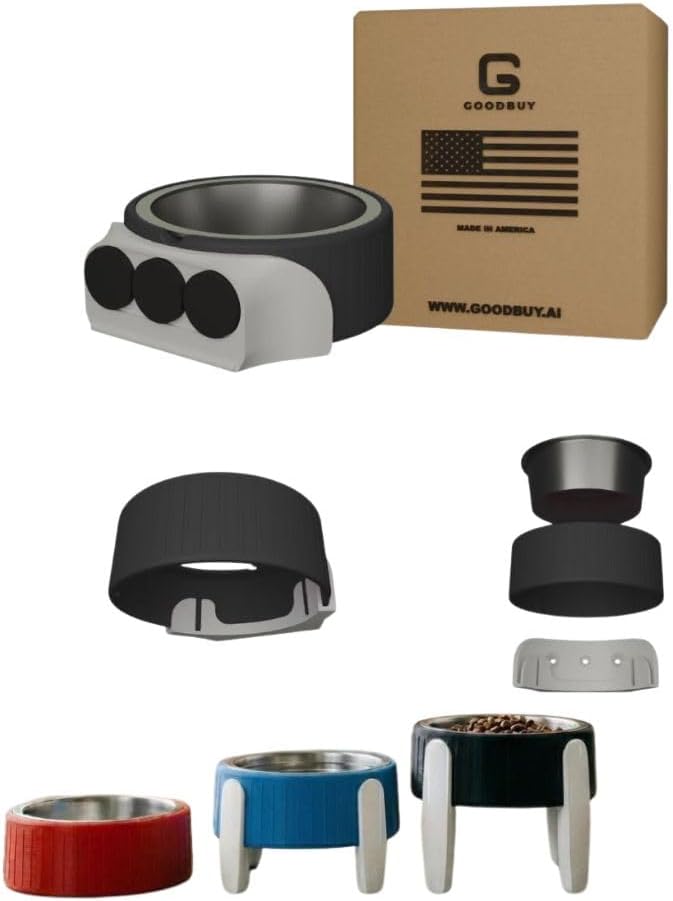 Pet Station Elevated Dog Bowl Stand for 6.8 in. Bowls - 3D Printed Dog Feeder - Adjustable Height Legs and Magnetic Fridge Mount Feeding Station - Made in USA (Black, Bowl + Full Combo)