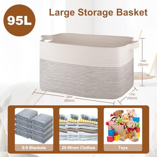 OIASKET 90L Extra Large Blanket Basket Living Room, 24"x16.9"x14.2"