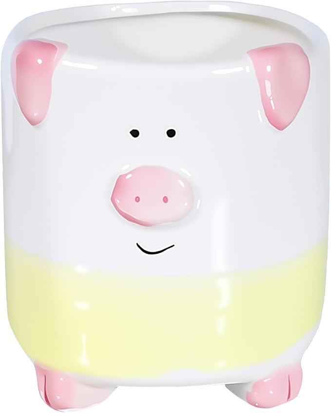 Ceramic Pig Shaped Pen Pencil Holder for Desk Decoration Accessories Pig Decor Makeup Brush Pen Cups Succulent Plant Pot Office School Ideal Gifts for Women, Mom or Birthdays