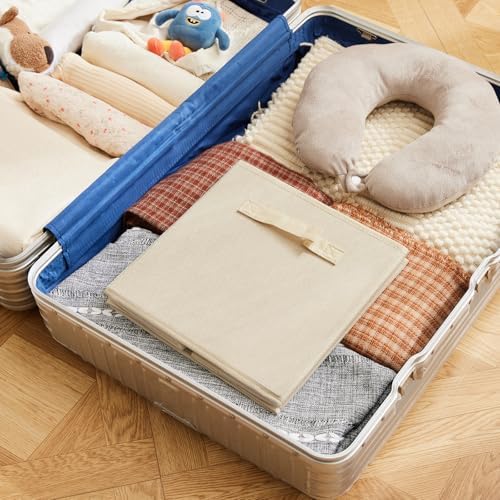 MAX Houser 6 Pack Foldable Fabric Storage Bins with Dual Handles, Beige | 6 pack cloth storage bins with dual carry handles, Foldable Storage Cubes Organizer Baskets, ideal for home bedroom closet