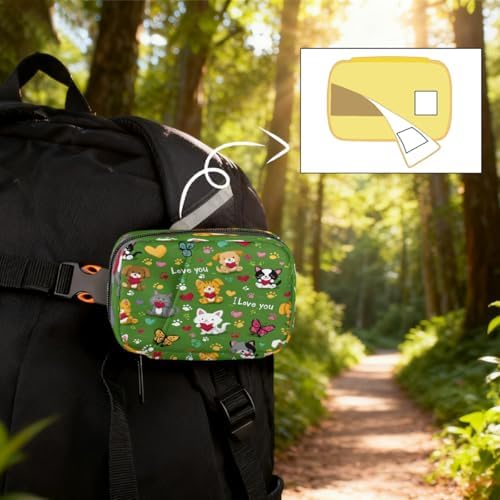 Weekly Pill Organizer Travel Size Bag with Removable 7 Day Pill Box Portable Vitamin Case Purse with Zipper,Pets Hearts Love Pattern