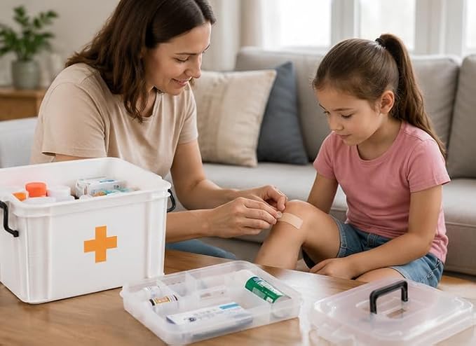 White Large Empty Medical Box for Home Emergency Supplies, Travel, Car, and Dorms – Compact First Aid Box with Handle, Detachable Tray and Locking Lid – Medical Organizer and First Aid Kit Storage