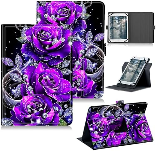 Universal Tablet Case for T-Mobile Revvl Tab 2 10.1" 2025/Revvl Tab 5G 10.36" 2023, 360 Degree Rotating Kickstand Protective Stand PU Leather Shell Cover for 9"-10.5", Purple Rose 01