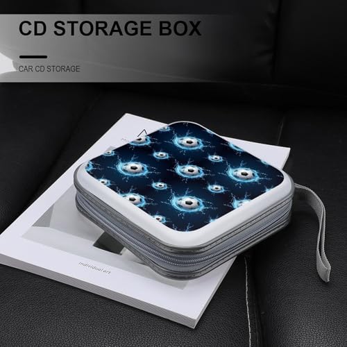 Portable CD/DVD Holder Ice Water Soccer Football, 40-Capacity Hard Case with Zipper, Protective Storage Binder for Music Movies Game Discs