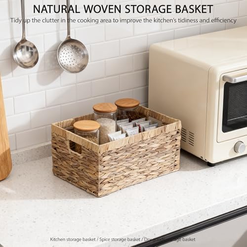 KINGWILLOW Woven Natural Water Hyacinth Rectangular Organizer Basket, Small