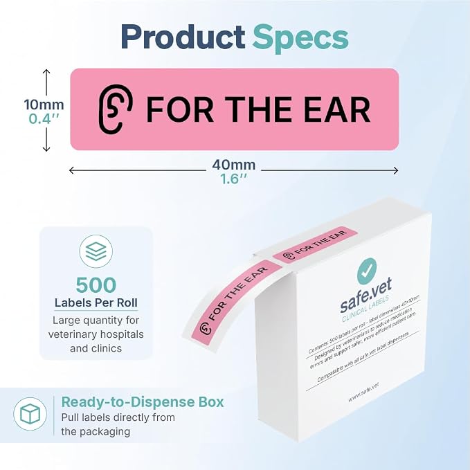 Dispensed Medication Veterinary Pharmacy Labels | Roll of 500 | Clinical-Grade Color-Coded Stickers for Medication Bottles (for The Ears)