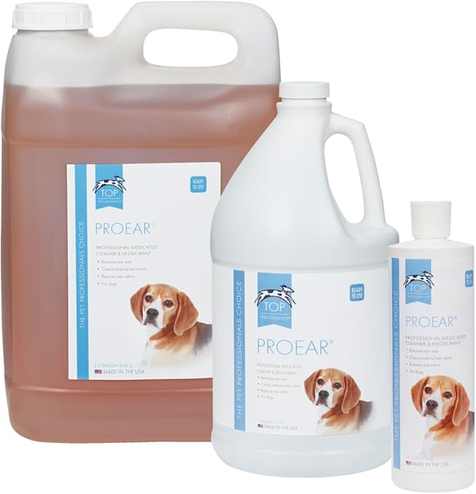 Top Performance ProEar Professional Medicated Ear Cleaners — Versatile and Effective Solution for Cleaning Dog and Cat Ears, 2½ Gallon