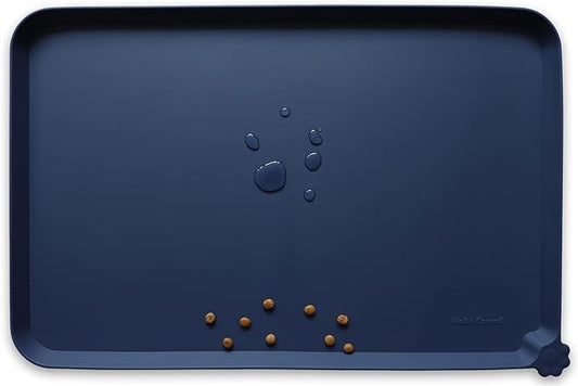 Hoki Found XX-Large Silicone Pet Food Mats Tray - Non Slip Pet Dog Cat Bowl Mats Placemat - Dog Pet Cat Feeding Mat - Waterproof Dog Cat Food Mats -Pet Water Mats for Carpet - French Navy