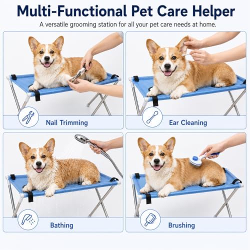 Pet Grooming Hammock, 8-Hole Polyester Mesh for Small Dog Cat Bath，Pink | Heavy-Duty Pet Bath Stool for Small & Medium Dogs, Home Salon Grooming, Washable Mesh, Joint Support & Restraint