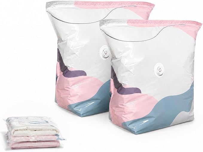 No Pump Vacuum Storage Bags, 3D Space Saver Bags for Clothes, Blankets, Bedding & Comforters, Reusable Vacuum Seal Storage Bags for Moving & Seasonal Storage (M-2PCS)