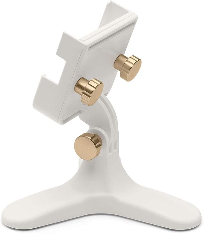WeatherTech DeskFone Two View in White - Adjustable, Universal Cell Phone Holder Mount Stand for Desk, Counter, Table - Tripod Design for iPhone & Smartphone Charging - Rose Gold Metal Knobs