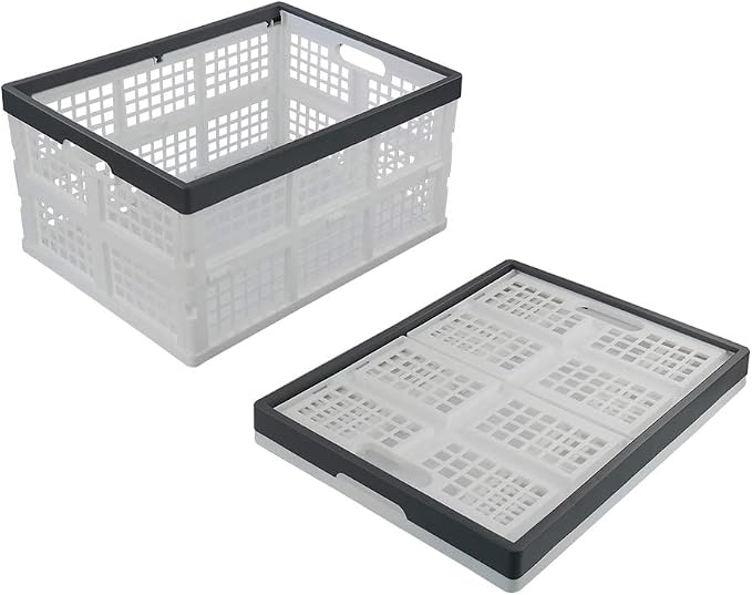 Teyyvn 3-Pack 30 L Plastic Stackable Collapsible Storage Crates | Folding Storage Baskets