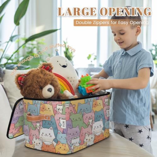 Cute Cartoon Cats Storage Box with Zipper Lid | Collapsible, Fabric, Storage Bin, Handle, Large, Closet Organizer, Containers, Bedroom, Home, Cat