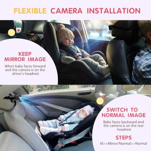 S100P Baby Car Camera with Ultra Night Vision, 5'' HD 1080P IPS Baby Car Monitor with 3X Zoom, Backseat/Carseat/Rear Seat Camera USB, Easy No-Damage Install, Safety for Infants and Pets(5 inch Purple)