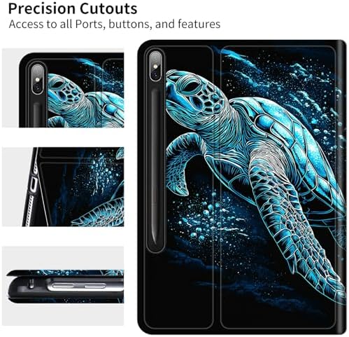 for Samsung Galaxy Tab S9 11 Inch/S9 FE 10.9 Inch 2023 Case | Slim Leather Smart Cover with Multi-Angle Anti-Slip Stand [Auto Wake/Sleep] Shell for Women Men, Blue Black Turtle