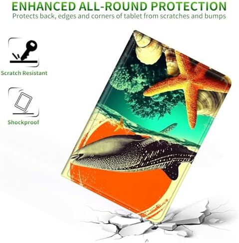 for Samsung Galaxy Tab A 10.1" 2019 SM-T510/T515/T517 Case | Slim Leather Smart Cover with Multi-Angle Anti-Slip Stand [Auto Wake/Sleep] Shell for Women Men, Whale Sunset Starfish