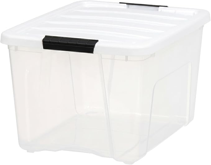 IRIS USA 40 Qt Storage Bins with Lids, 6 Pack, Clear/White | Versatile storage for clothing, linens, seasonal décor, closet organization, and shelving units.