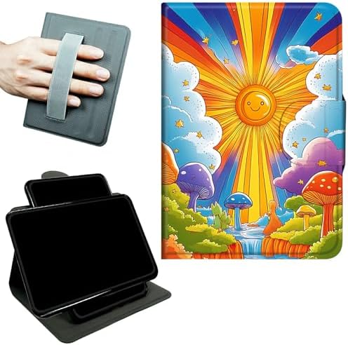 Rotating Handle Case for Samsung Galaxy Tab A11 2026/A9 2024 8.7 Inch, 360 Degree Swivel Kickstand with Magnetic Closure, Shockproof Leather Protective Cover for Women Men, Sun Clouds Creek
